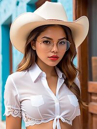 A 20 year old Latina woman with light brown hair and A cup breasts stands tall