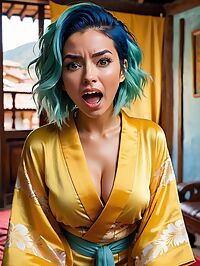 A 28 year old hispanic woman with messy blue hair and huge breasts in Cusco Peru after sex